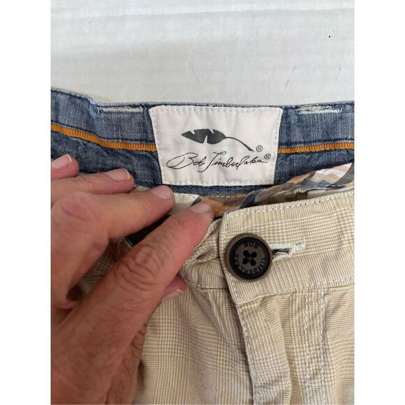 Bob Timberlake Men's Flat Front 100% Cotton Khaki Check Chino‎ Shorts 36 A19 - Picture 2 of 6
